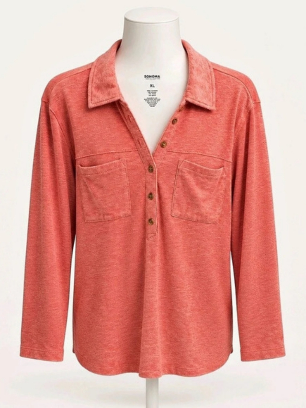 Koret Long Sleeve Button Front Top Pink XL Like New